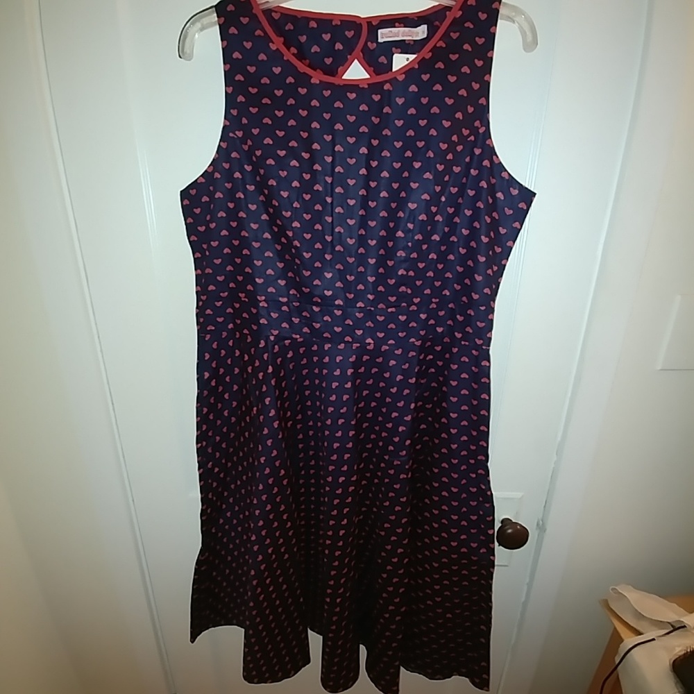 Retro blue dress with hearts, 1X